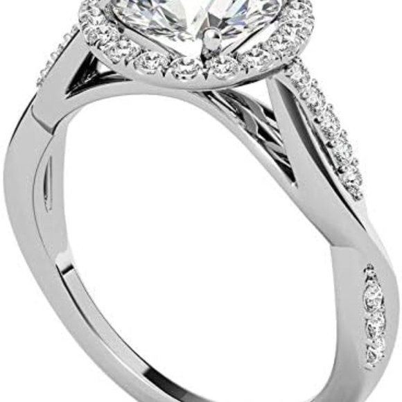 2.0 Carat -8.0mm Round Cut Moissanite Twisted Cathedral Halo Engagement Ring - Picture 3 of 7